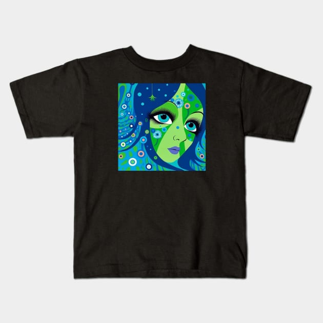 Blue-Eyed Green Girl Kids T-Shirt by wanderingteez